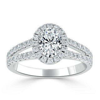 0.94 CT  Oval Cut Halo Split Shank Setting Moissanite Engagement Ring