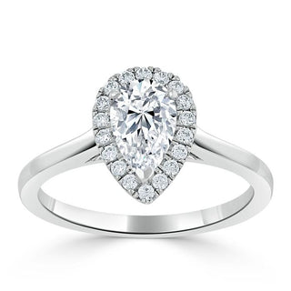 1.0 CT Pear Shaped Moissanite Halo Engagement Ring