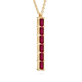 0.80CT Baguette Ruby Diamond July Birthstone Necklace