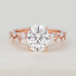 Ensemble de bagues de mariage solitaires en moissanite ovale de 3,0 ct