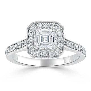 1.05 CT Asscher Shaped Moissanite Halo Engagement Ring