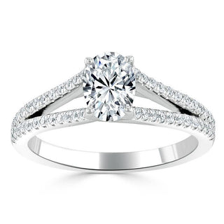 Bague de fiançailles en moissanite à tige fendue et solitaire à taille ovale de 0,75 ct