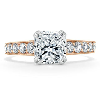 1.5 CT Cushion Cut Solitaire Channel Pave Moissanite Engagement Ring