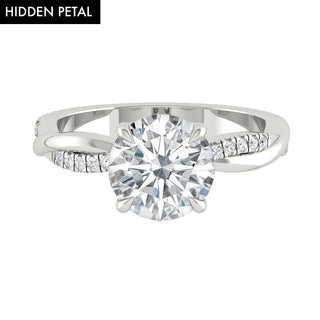 Bague de fiançailles solitaire à taille ronde et pavé torsadé en moissanite de 1,85 ct