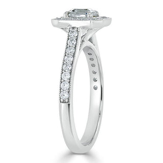 1.05 CT Asscher Shaped Moissanite Halo Engagement Ring