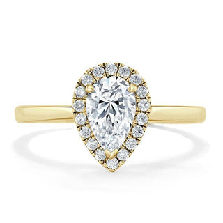 1.0 CT Pear Shaped Moissanite Halo Engagement Ring