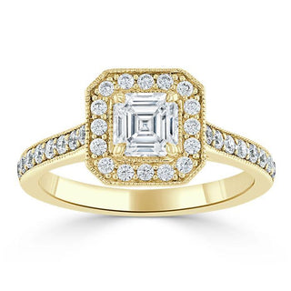 Bague de fiançailles halo en moissanite de forme Asscher de 1,05 ct