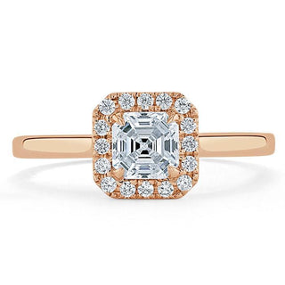 0.75 CT Asscher Shaped Moissanite Halo Engagement Ring