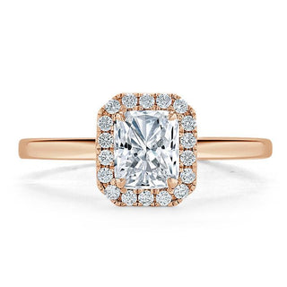 Bague de fiançailles halo en moissanite de forme radiante de 1,0 ct