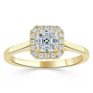 0.75 CT Asscher Shaped Moissanite Halo Engagement Ring