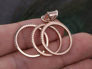 Juego de anillos nupciales de moissanita con corte solitario de esmeralda de 1,0 ct