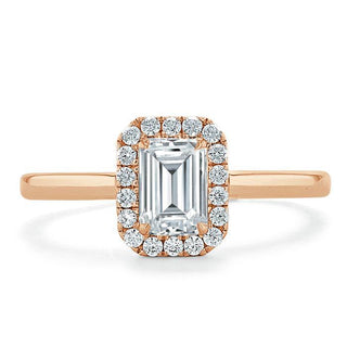 0.75 CT Emerald Cut Halo Moissanite Engagement Ring