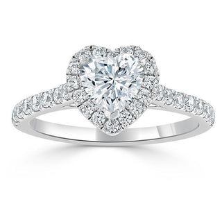 1.0 CT Heart Cut Halo Moissanite Engagement Ring With Pave Setting