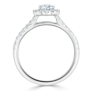 Bague de fiançailles à tige fendue avec halo de moissanite de forme ovale de 0,94 ct