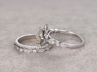 1.0 CT Cushion Shaped Moissanite Halo Bridal Ring Set