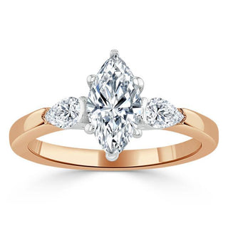 Bague de fiançailles à trois pierres en moissanite taille marquise de 0,75 ct