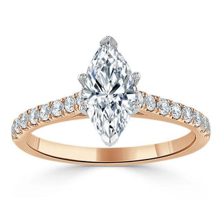 Bague de fiançailles avec solitaire pavé de moissanite taille marquise de 1,0 ct