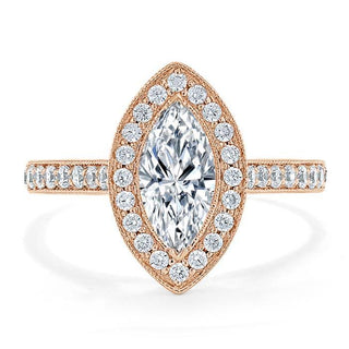 Bague de fiançailles en moissanite taille marquise de 1,0 ct avec sertissage pavé