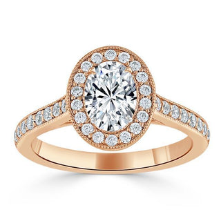 Bague de fiançailles en moissanite à taille ovale et pavée de halo de 1,0 ct