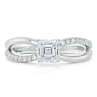 Bague de fiançailles Moissanite Solitaire Coupe Asscher 0,75 CT à Tige Fendue