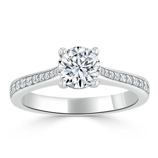 Bague de fiançailles solitaire en moissanite à taille ronde de 0,75 ct avec monture en canal