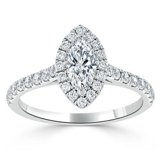 1.0 CT Marquise Shaped Moissanite Halo Engagement Ring