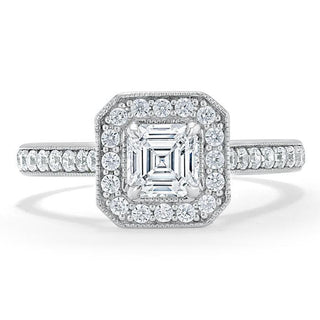 Bague de fiançailles en moissanite taille Asscher de 1,05 ct avec halo pavé