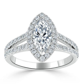 1.0 CT Marquise Shaped Moissanite Halo Engagement Ring