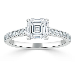 1.0 CT Asscher Cut Solitaire Pave Setting Moissanite Engagement Ring