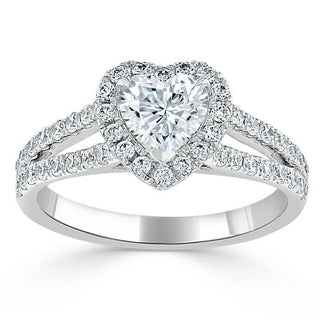 1.0 CT Heart Shaped Moissanite Halo & Split Shank Engagement Ring