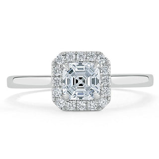 0.75 CT Asscher Shaped Moissanite Halo Engagement Ring