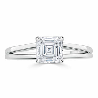 Bague de fiançailles en moissanite avec solitaire taille Asscher de 1,0 ct et monture à tige fendue