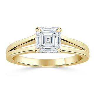 Bague de fiançailles en moissanite avec solitaire taille Asscher de 1,0 ct et monture à tige fendue