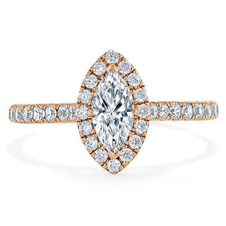 1.0 CT Marquise Shaped Moissanite Halo Engagement Ring