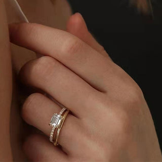 Bague de fiançailles sertie de diamants CVD émeraude de 1,0 à 3,0 ct