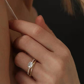 Bague de fiançailles sertie de diamants CVD émeraude de 1,0 à 3,0 ct