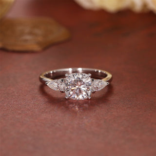 1.0 CT Cushion F/VS1 CVD Diamond Three Stone Style Engagement Ring