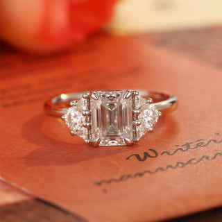 1.0-3.0 CT Emerald Cut  E/VS1 CVD Diamond Cluster solitaire Setting Engagement Ring