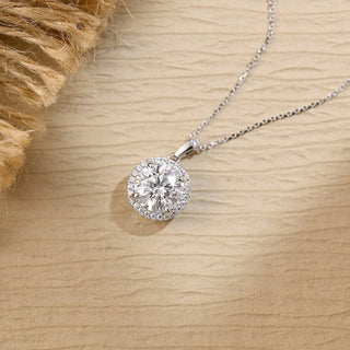 0.50 CT Round Moissanite Diamond Halo Necklace