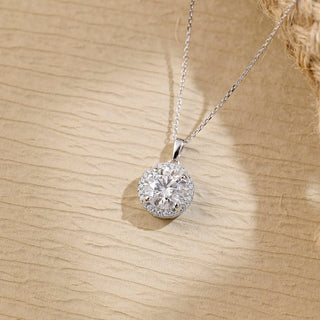 0.50 CT Round Moissanite Diamond Halo Necklace