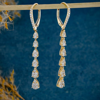 1.0 TCW Round Moissanite Diamond Long Drop Earrings