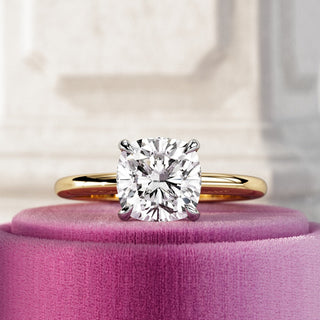 Bague de fiançailles solitaire avec halo caché en diamant CVD coussin de 1,0 à 3,0 ct