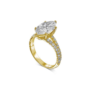 Anillo de compromiso con cuerpo dividido y diamantes CVD de talla marquesa de 1,30 ct a 3,30 ct