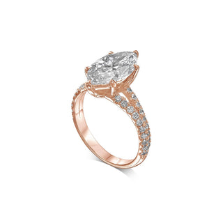 Anillo de compromiso con cuerpo dividido y diamantes CVD de talla marquesa de 1,30 ct a 3,30 ct