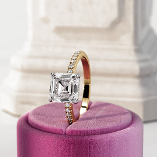 Bague de fiançailles avec pavé de diamants Asscher CVD de 1,0 à 3,0 ct