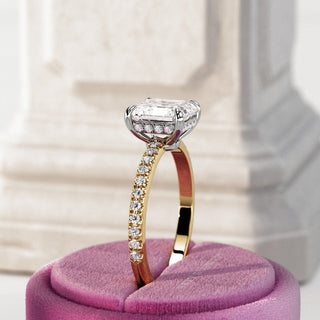 Bague de fiançailles avec pavé de diamants Asscher CVD de 1,0 à 3,0 ct