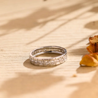 Alliance de mariage éternité en forme de brique avec diamants et moissanite à taille ronde