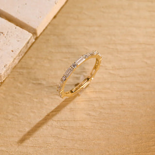 Alliance de mariage éternité avec diamants en moissanite taille baguette et ronde