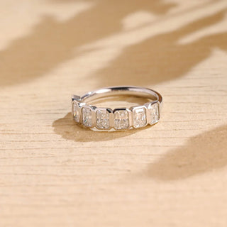 Bezel Set Radiant Cut Moissanite Diamond Half Eternity Wedding Band