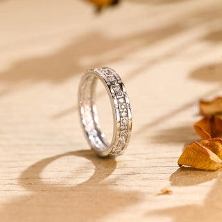 Alliance de mariage éternité en forme de brique avec diamants et moissanite à taille ronde